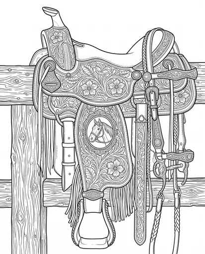 Ornate Western Saddle Adult Coloring Page