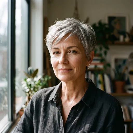 Mature Woman With Silver Pixie Cut