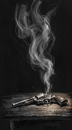 White Charcoal Drawing of Smoking Revolver
