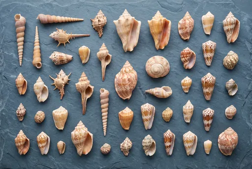 Assorted Seashells Flat Lay on Slate
