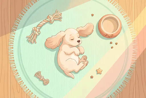 Sleeping Cream Puppy on Mint Rug
