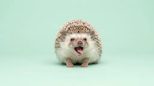 Yawning Pygmy Hedgehog on Mint Background