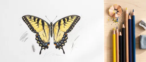 Yellow Swallowtail Butterfly Colored Pencil Drawing