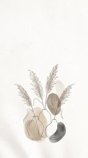 Minimalist Line Art Vases and Pampas