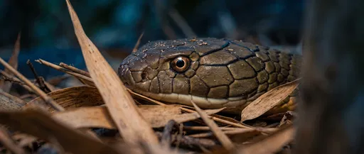 Macro Close-Up of King Cobra in Leaves