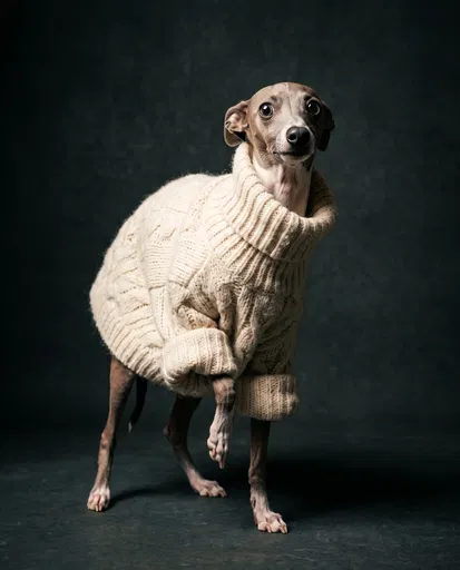 Italian Greyhound in Oversized Cream Sweater