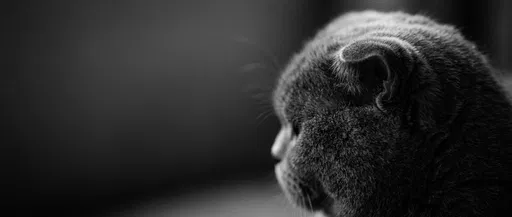Monochrome Close-Up Profile of Plush Cat