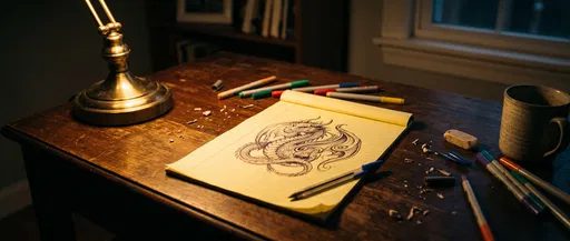 Dragon Sketch on Late Night Desk
