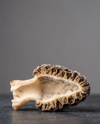Halved Frosted Morel Mushroom Cross Section