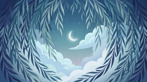 Night Sky Through Willow Leaves Illustration