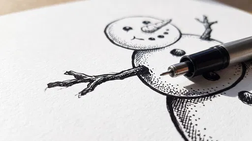 Technical Pen on Ink Snowman Drawing