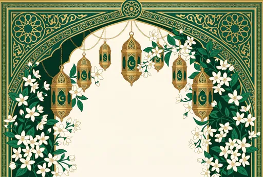 Islamic Arch with Lanterns and Jasmine Frame