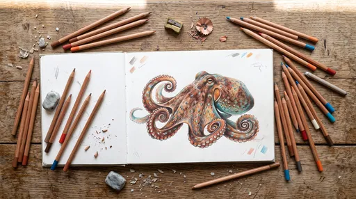Colored Pencil Octopus Drawing in Sketchbook