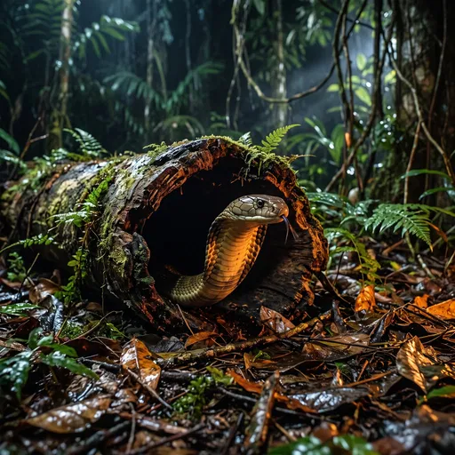 King Cobra Emerging From Hollow Log