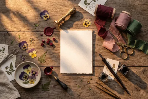 Artisan Greeting Card Crafting Flat Lay Mockup