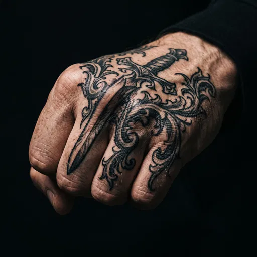Clenched Fist With Gothic Sword Tattoo