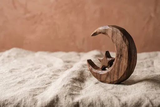 Carved Wooden Crescent and Star on Linen