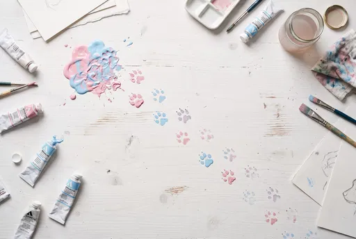 Pastel Paint Paw Prints on Art Table