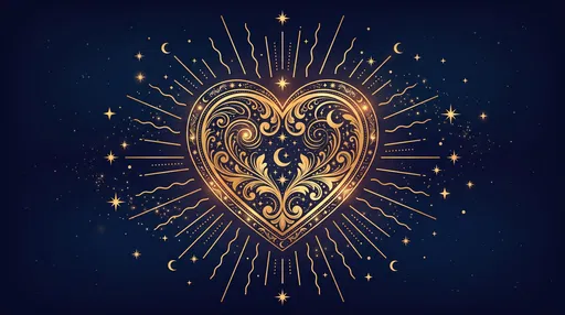 Ornate Celestial Gold Heart Illustration