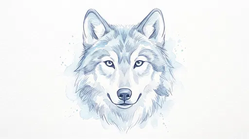 Blue Watercolor Pencil Winter Wolf Face Drawing