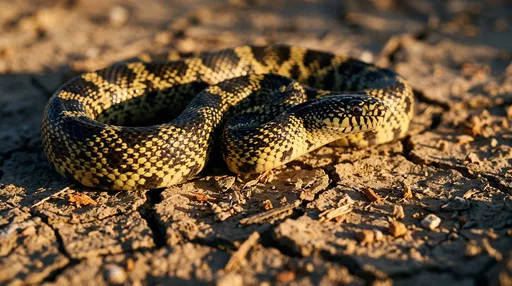 Desert Kingsnake Basking on Cracked Clay