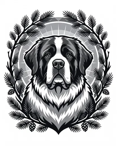 Monochrome Saint Bernard Pine Wreath Emblem