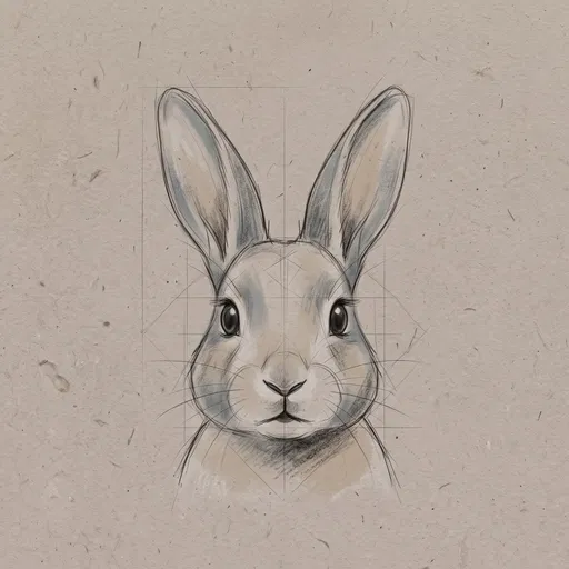 Symmetrical Pencil Sketch of a Rabbit Face