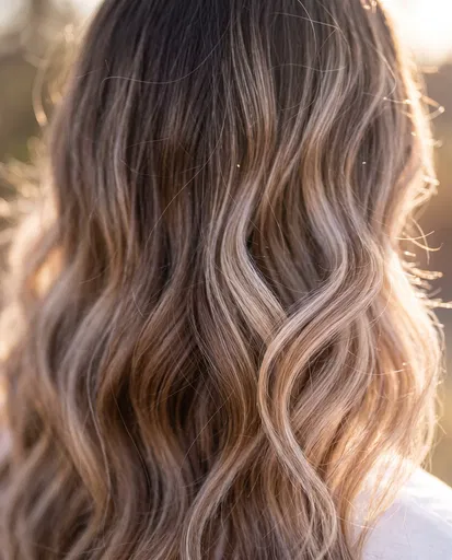 Backlit Wavy Brown Hair With Blonde Highlights