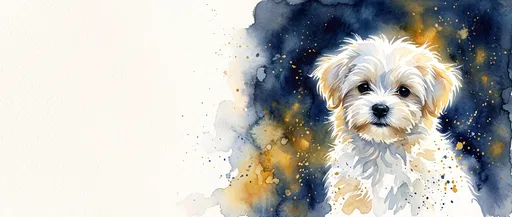 Watercolor Maltese Puppy With Copy Space