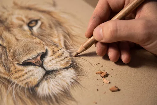 Artist Drawing Realistic Lion With Pencil
