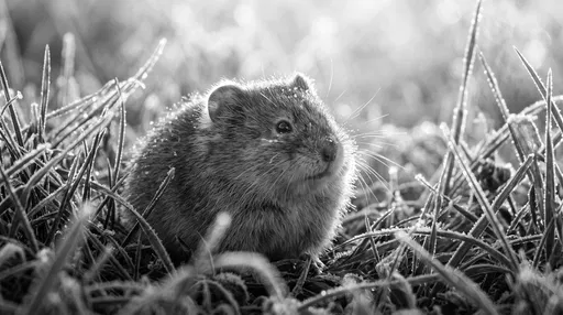 Monochrome Lemming in Frosty Morning Grass