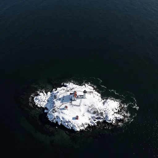 Aerial View of Snowy Lighthouse Island