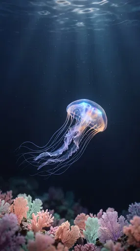 Bioluminescent Jellyfish Over Pastel Coral Reef