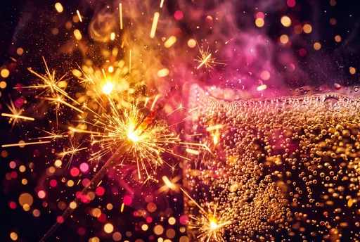 Golden Sparkler and Champagne Bubbles Macro