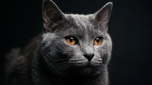 Studio Close-Up of Gray Chartreux Cat