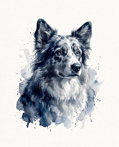 Indigo Watercolor Merle Australian Shepherd Portrait