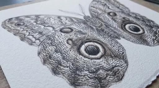 Detailed Graphite Drawing of Owl Butterfly