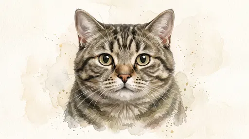 Watercolor Portrait of Brown Tabby Cat