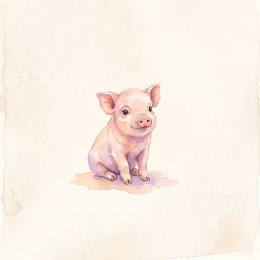 Watercolor Illustration of Sitting Pink Piglet