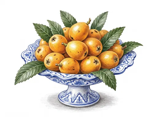 Loquats in Porcelain Pedestal Dish