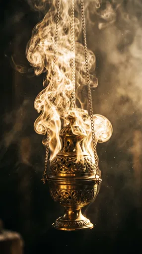 Ornate Brass Thurible With Glowing Smoke