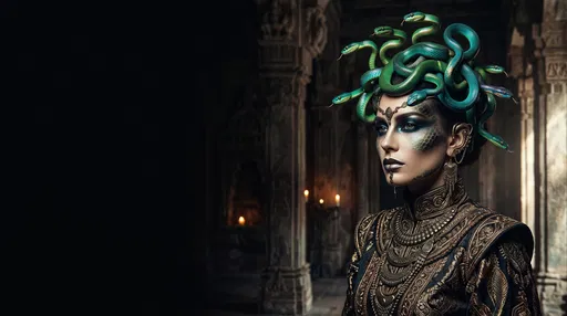 Gorgon Priestess Portrait in Dark Temple