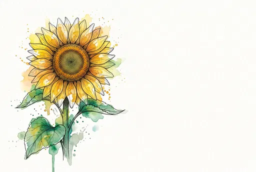 Watercolor and Ink Sunflower Illustration