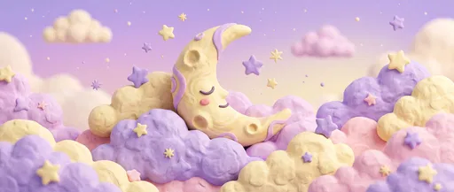 Pastel Clay Crescent Moon and Clouds