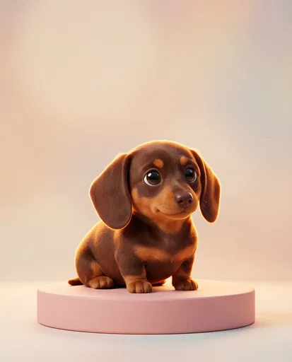 Stylized 3D Dachshund Puppy on Pink Plinth