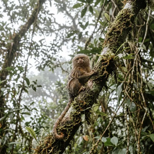 Pygmy Marmoset on Mossy Rainforest Branch