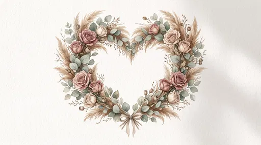 Watercolor Floral Heart Wreath Illustration