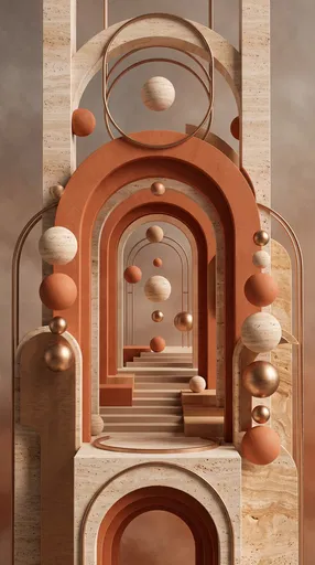 Abstract Terracotta and Travertine Arches Wallpaper