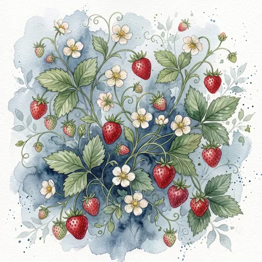 Watercolor Botanical Strawberry Vine Illustration