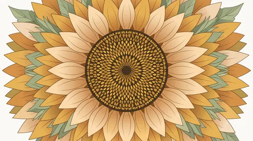 Symmetrical Muted Cartoon Sunflower Illustration